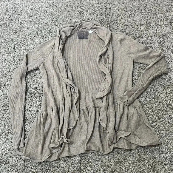 Anthropologie Guinevere Cashmere Cardigan Sweater Long‎ Sleeve Ruffles Peplum - Picture 2 of 13